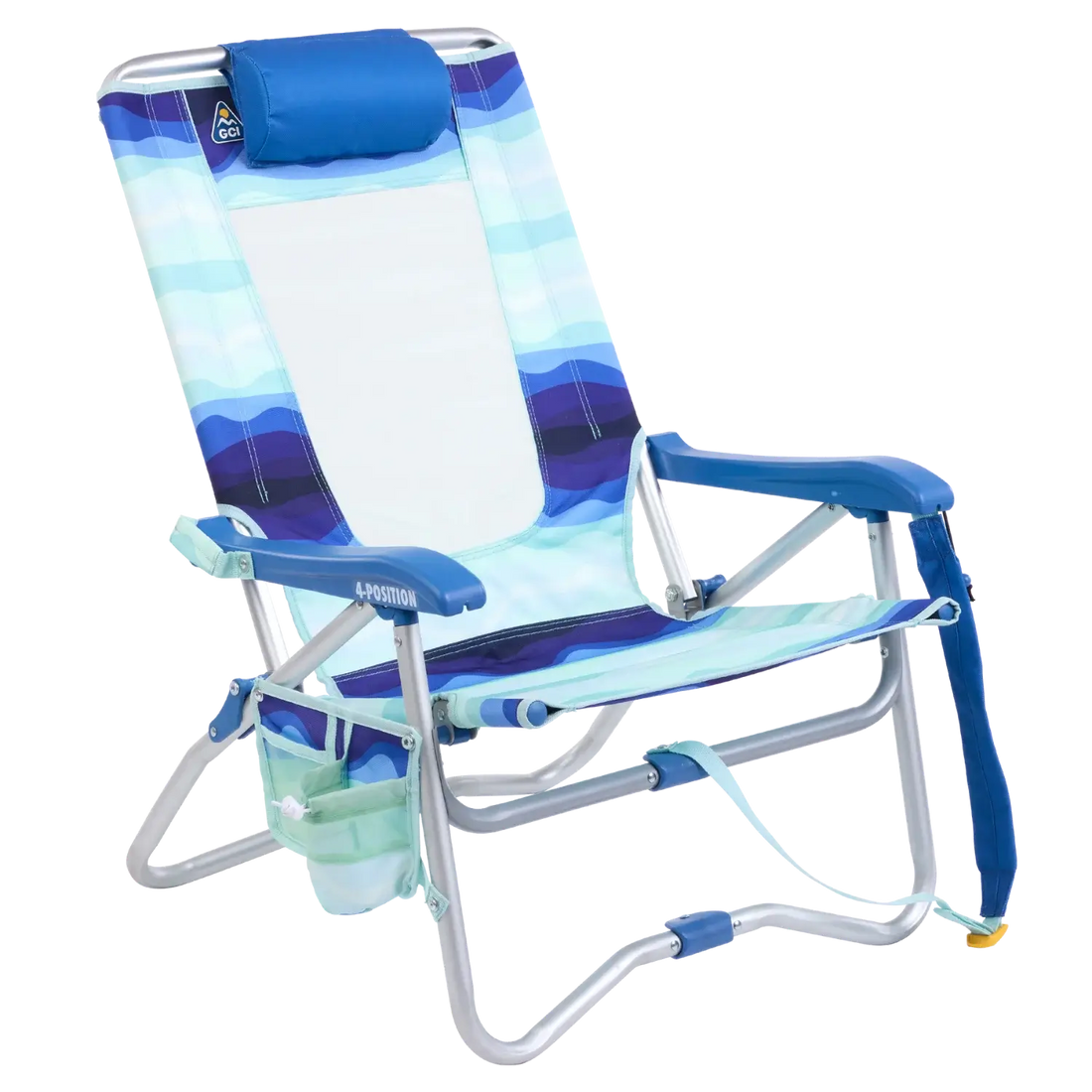 Backpack Travel Bi-Fold Beach Chair - Choice 601 - Low-Profile Reclining Beach Chair with Backpack Straps - Wave