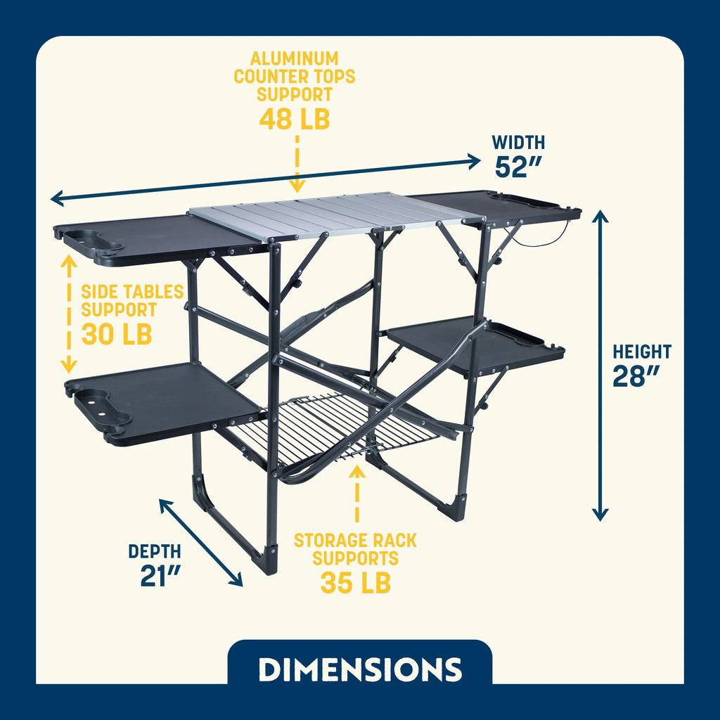 Stainless Steel BBQ Slim-Fold Cook Station - Choice 575 - Multi-Purpose Outdoor Culinary Cooking Set Detail