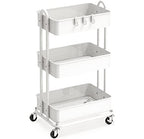 Smart Home Simple Houseware 3-Tier Heavy Duty Metal Utility Rolling Cart, White Essentials