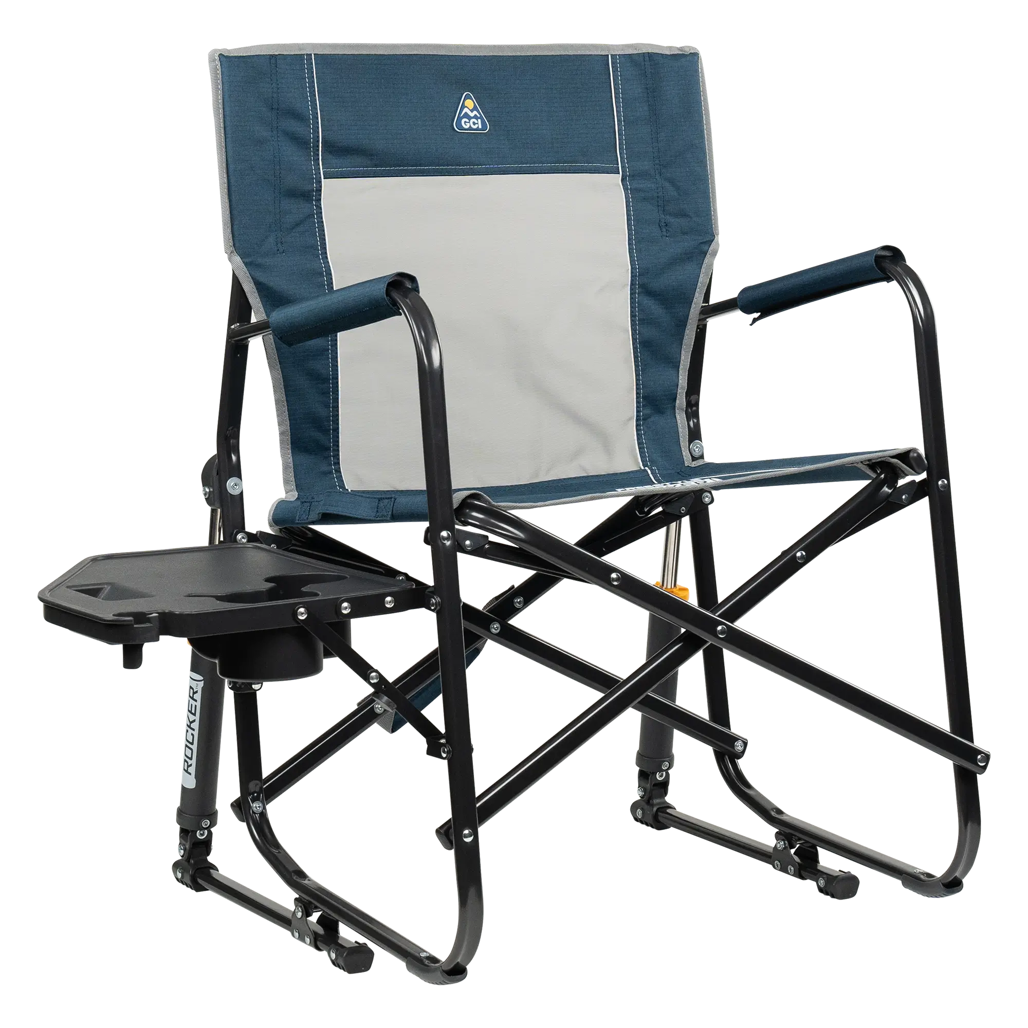 Heavy-Duty Freestyle Freestyle Rocker with Side Table - Choice 853 - Heavy-Duty Kickback Rocker with Beverage Holder - Heathered Indigo