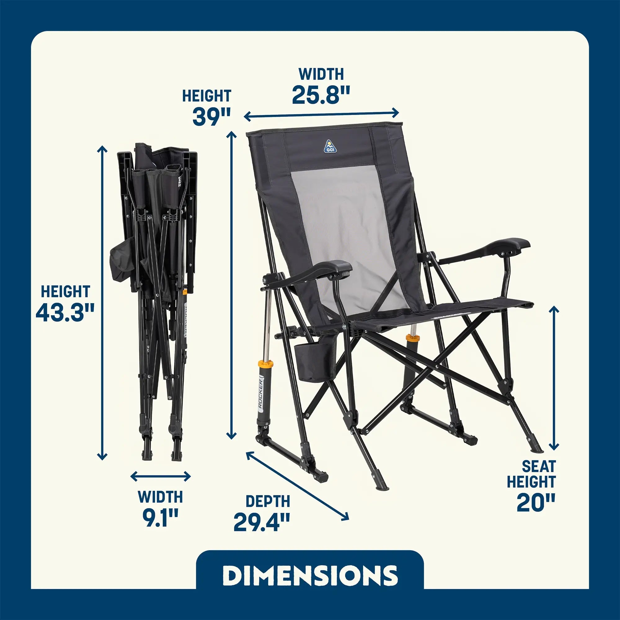 Smooth Motion RoadTrip Rocker - Choice 855 - Patented Spring-Action Rocking Chair for Camping Detail