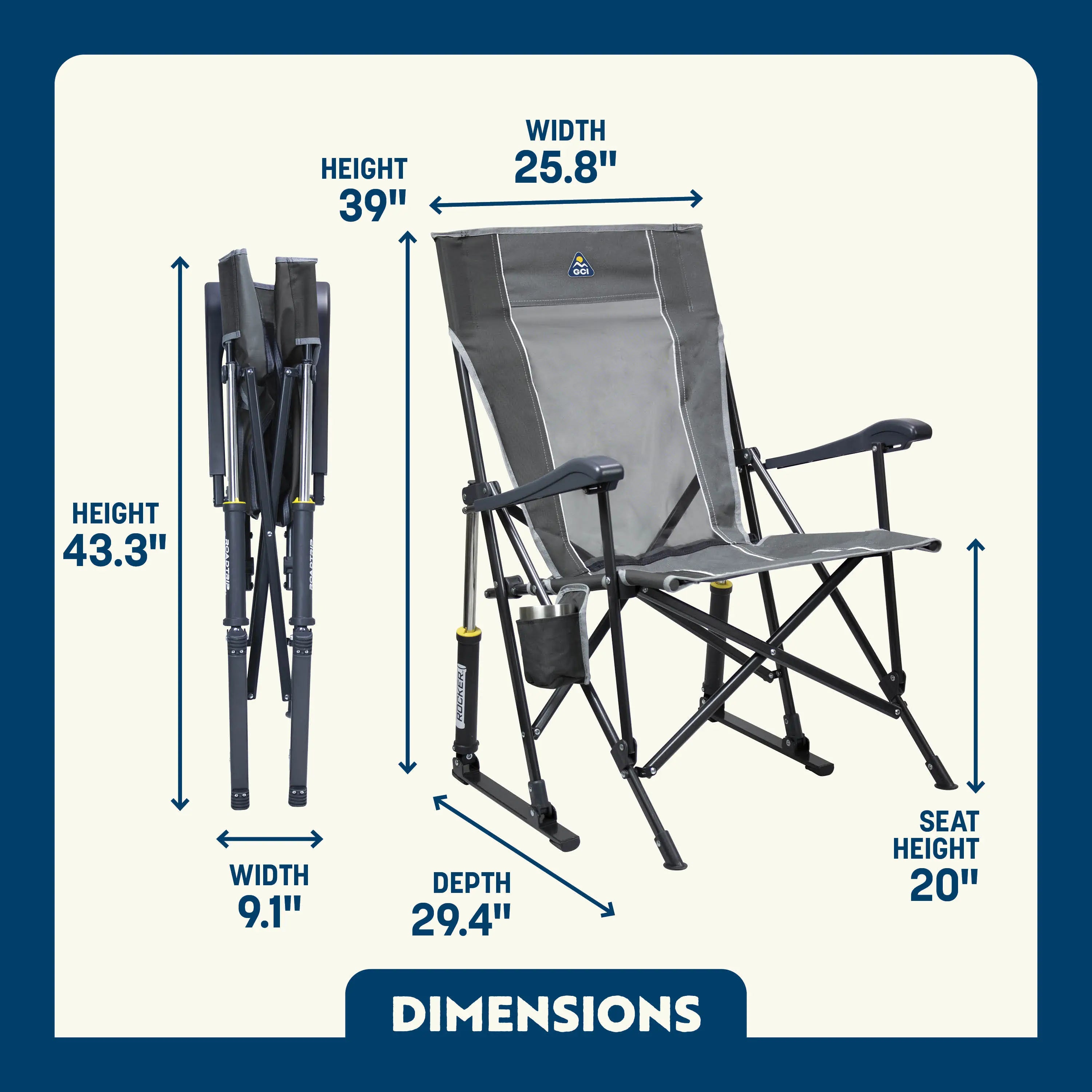 Smooth Motion RoadTrip Rocker - Choice 855 - Patented Spring-Action Rocking Chair for Camping Detail
