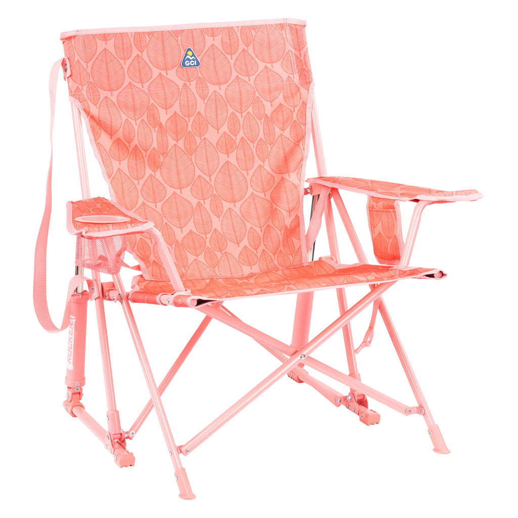Heavy-Duty Freestyle Kickback Rocker - Choice 345 - RoadTrip Rocker Smooth Motion Camp Chair - Soft Pink Leaf