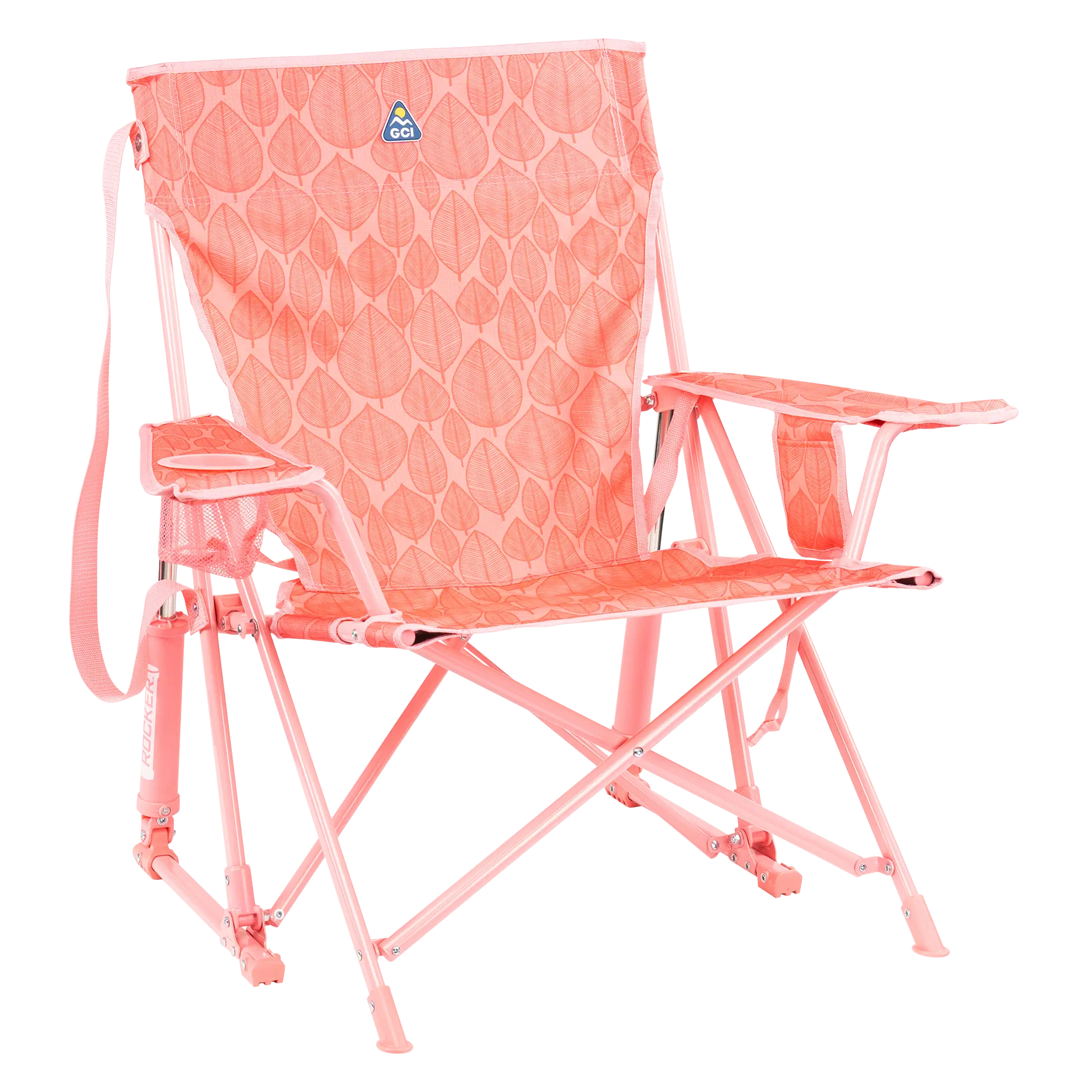 Heavy-Duty Freestyle Kickback Rocker - Choice 345 - RoadTrip Rocker Smooth Motion Camp Chair - Soft Pink Leaf