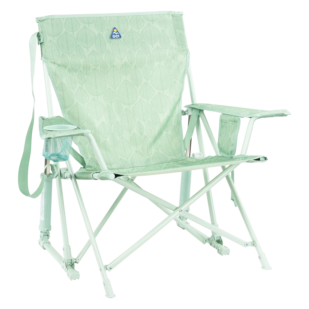 Heavy-Duty Freestyle Kickback Rocker - Choice 345 - RoadTrip Rocker Smooth Motion Camp Chair - Pastel Green Leaf