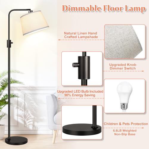 refined 【Upgraded】 Dimmable Floor Lamp, 1000 Lumens LED Edison Bulb Included, Set