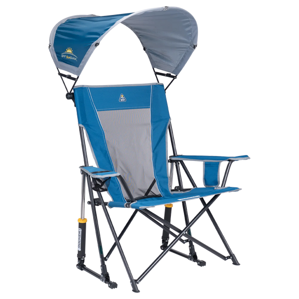 Luxury Camp SunShade Rocker - Choice 550 - Heavy-Duty Kickback Rocker with Beverage Holder - Neptune Blue