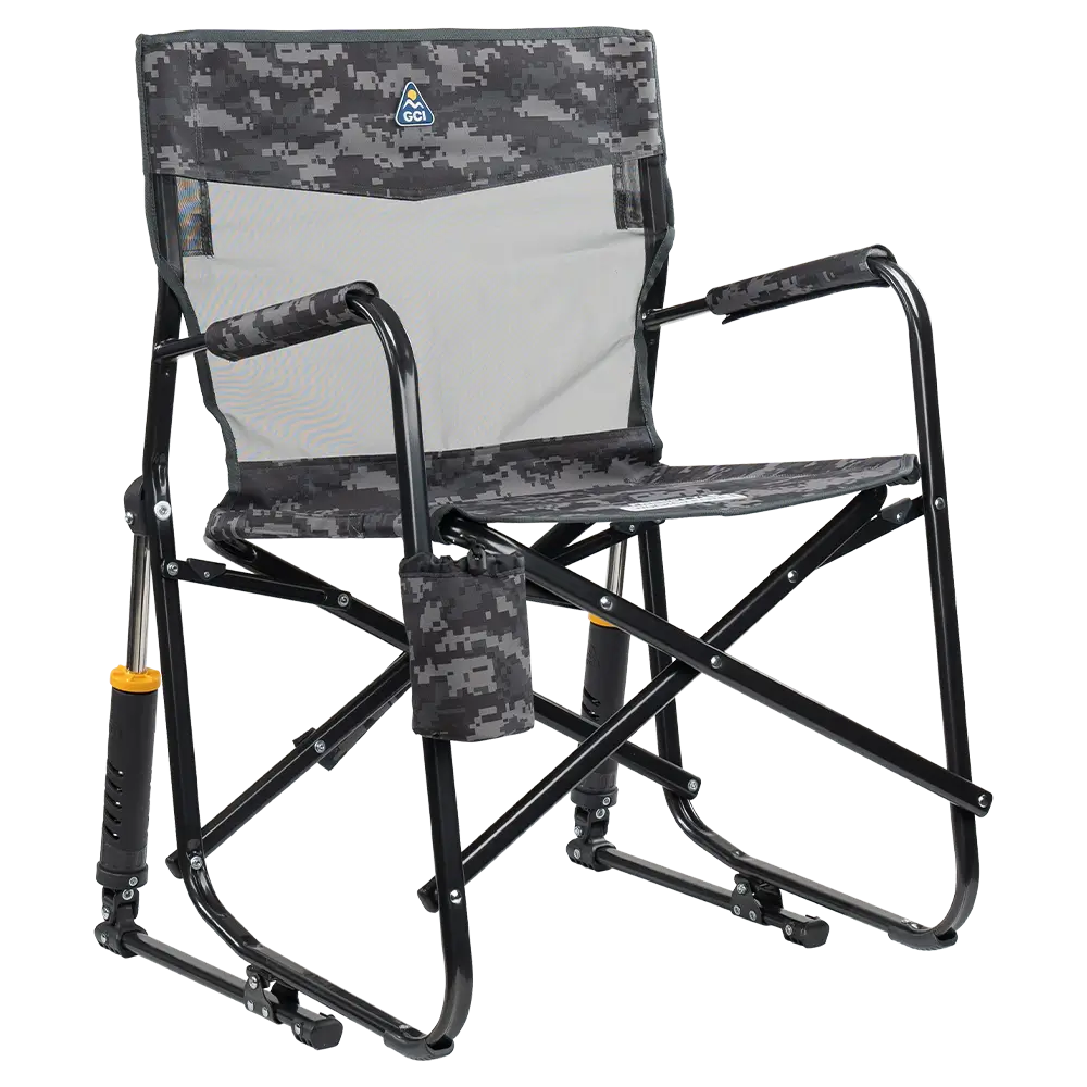 Patented Spring-Action Freestyle Rocker Elite - Choice 460 - RoadTrip Rocker Smooth Motion Camp Chair - Cool Gray Camo