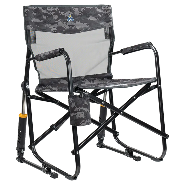 Patented Spring-Action Freestyle Rocker Elite - Choice 460 - RoadTrip Rocker Smooth Motion Camp Chair - Cool Gray Camo