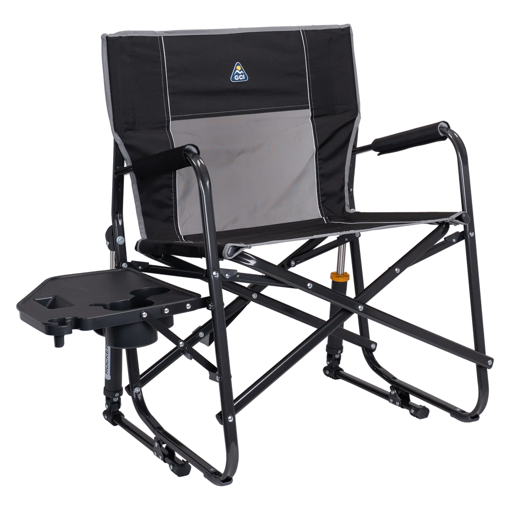 Luxury Camp Freestyle Rocker XL with Side Table - Choice 836 - RoadTrip Rocker Smooth Motion Camp Chair - Black