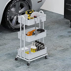 Smart Home Simple Houseware 3-Tier Heavy Duty Metal Utility Rolling Cart, White Essentials