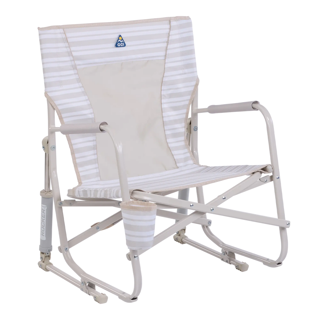 Smooth Motion Beach Rocker - Choice 712 - Patented Spring-Action Rocking Chair for Camping - Neutral Stripe