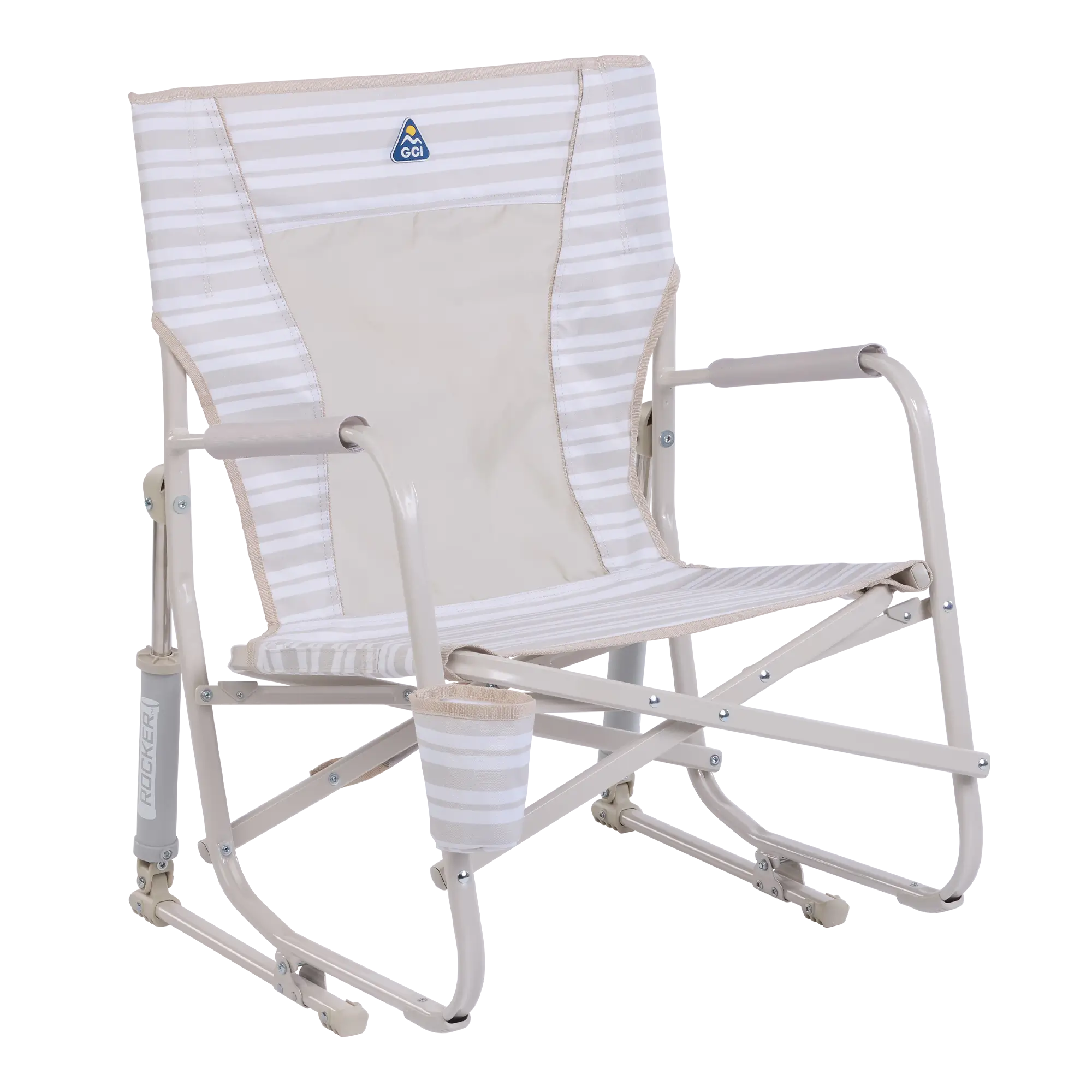 Smooth Motion Beach Rocker - Choice 712 - Patented Spring-Action Rocking Chair for Camping - Neutral Stripe