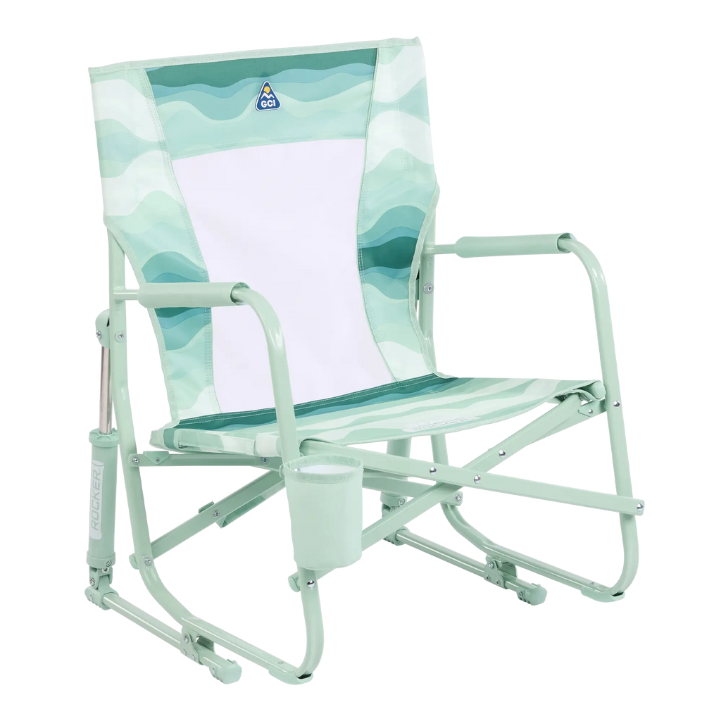 Smooth Motion Beach Rocker - Choice 712 - Patented Spring-Action Rocking Chair for Camping - Green Beach Wave