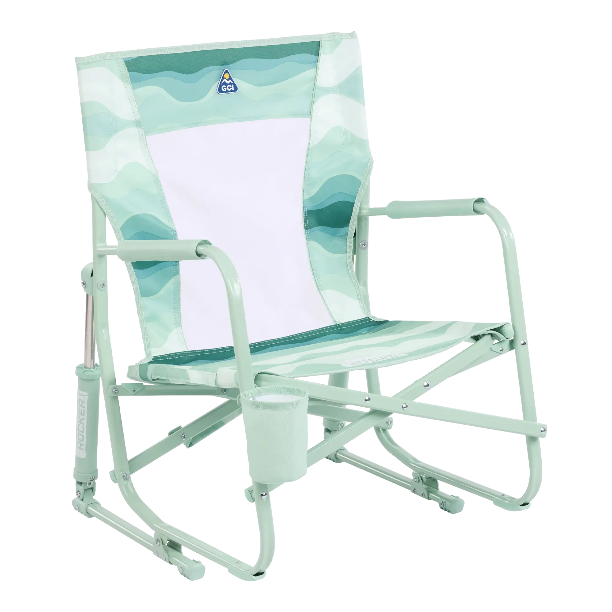 Smooth Motion Beach Rocker - Choice 712 - Patented Spring-Action Rocking Chair for Camping - Green Beach Wave