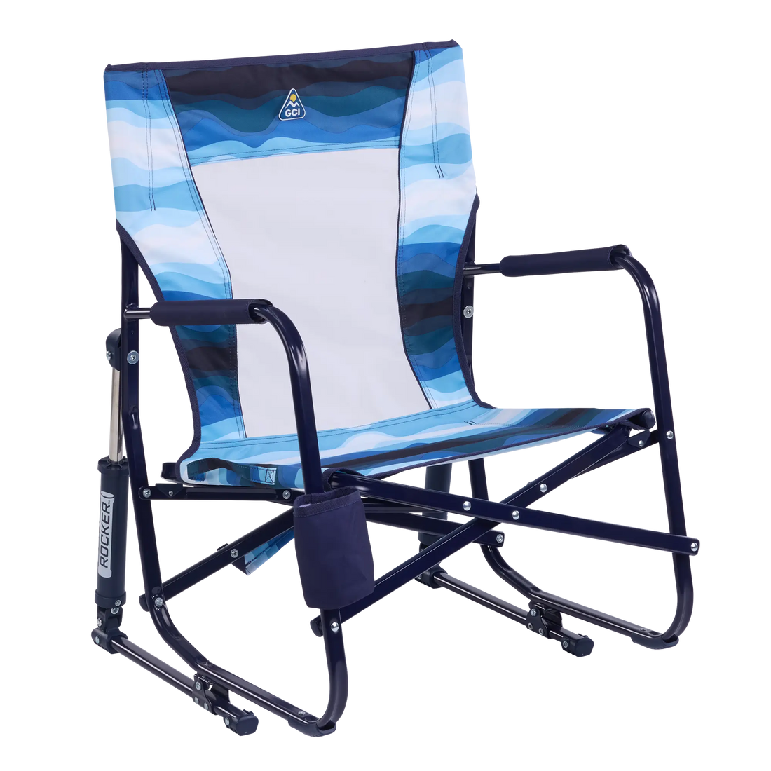 Smooth Motion Beach Rocker - Choice 712 - Patented Spring-Action Rocking Chair for Camping - Blue Beach Wave