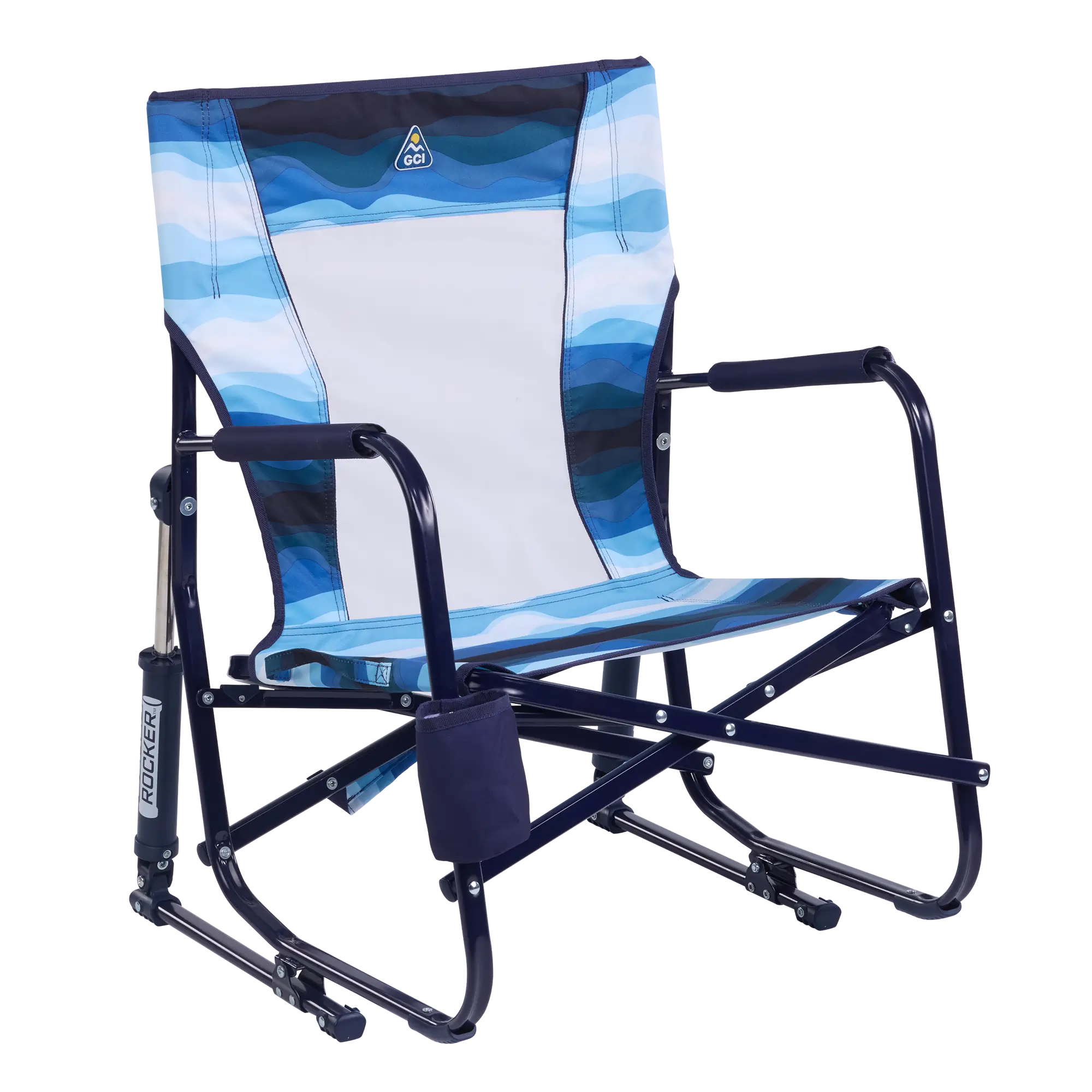 Smooth Motion Beach Rocker - Choice 712 - Patented Spring-Action Rocking Chair for Camping - Blue Beach Wave