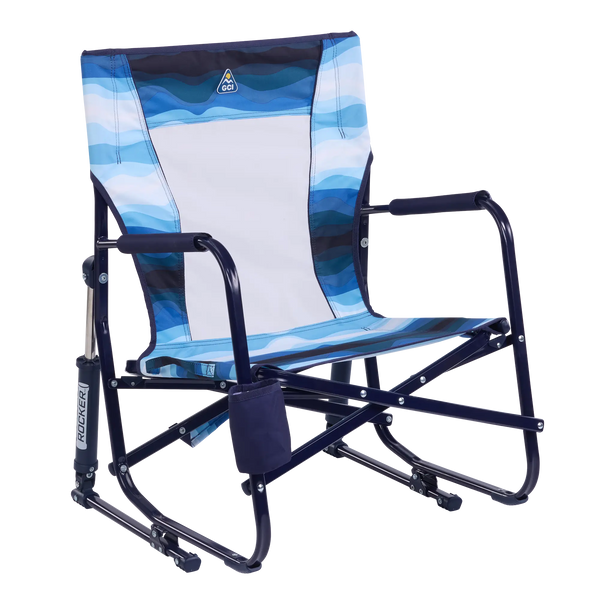 Smooth Motion Beach Rocker - Choice 712 - Patented Spring-Action Rocking Chair for Camping - Blue Beach Wave