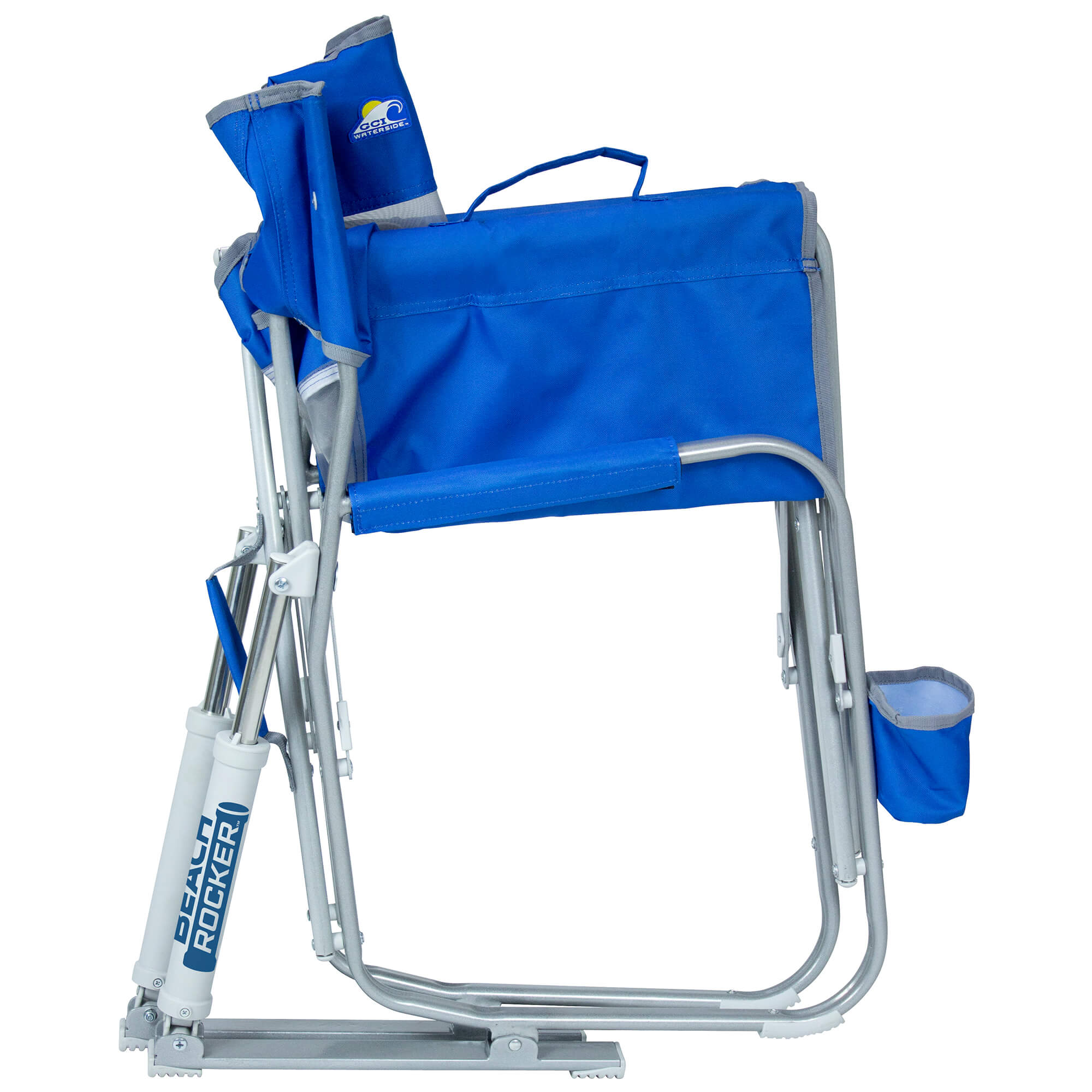 Premium All-Weather Beach Rocker Bundle - Choice 773 - Heavy-Duty Kickback Rocker with Beverage Holder Detail