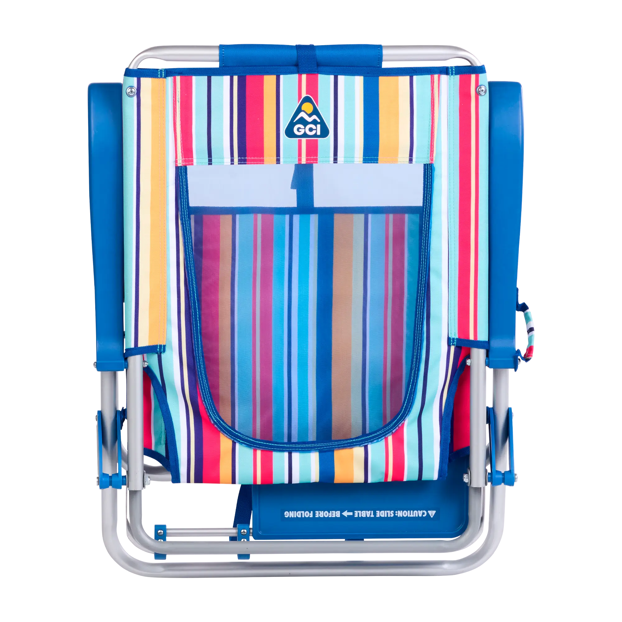 Backpack Travel Big Surf with Slide Table - Choice 334 - Low-Profile Reclining Beach Chair with Backpack Straps Detail