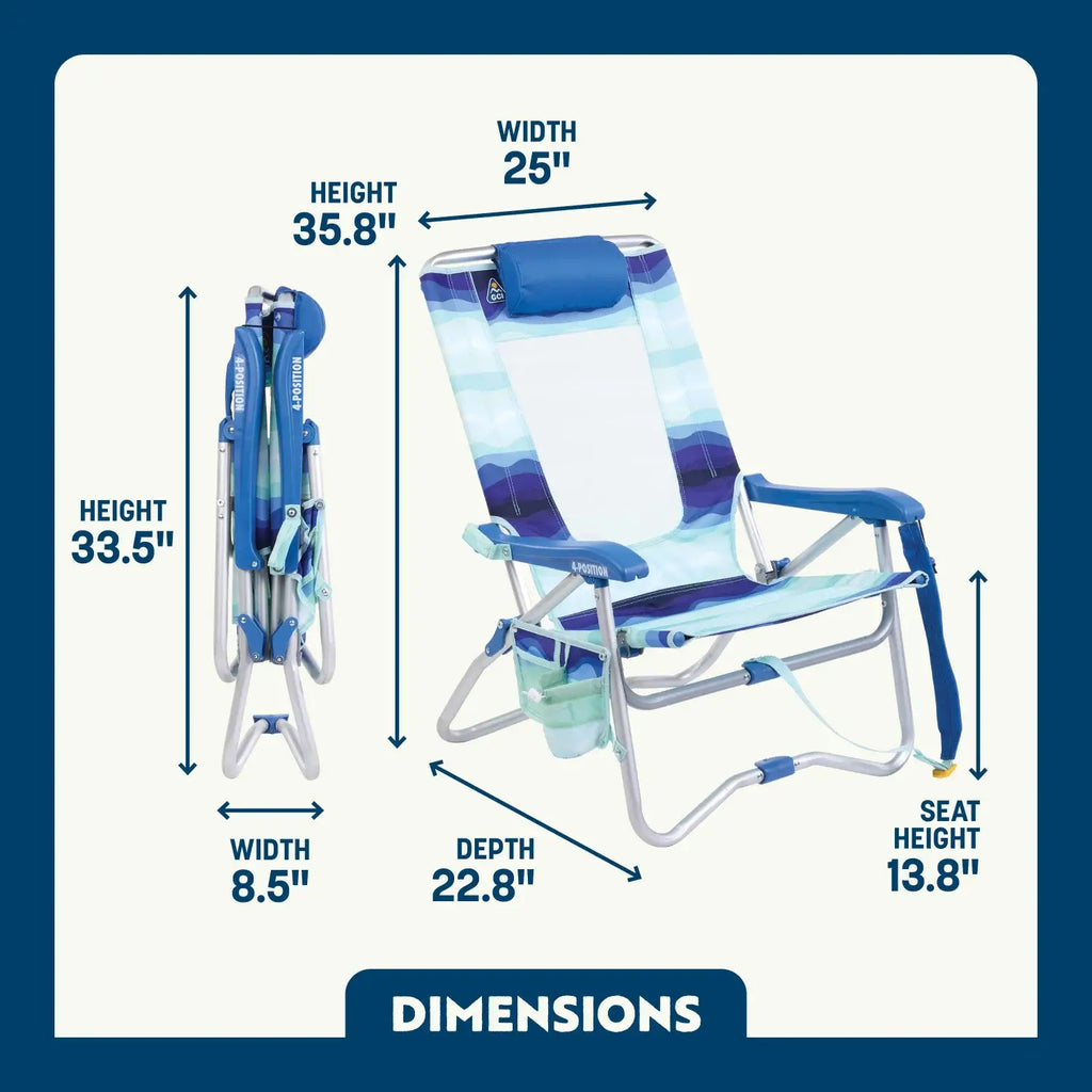 Backpack Travel Bi-Fold Beach Chair - Choice 601 - Low-Profile Reclining Beach Chair with Backpack Straps Detail