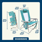 Backpack Travel Bi-Fold Beach Chair - Choice 601 - Low-Profile Reclining Beach Chair with Backpack Straps Detail
