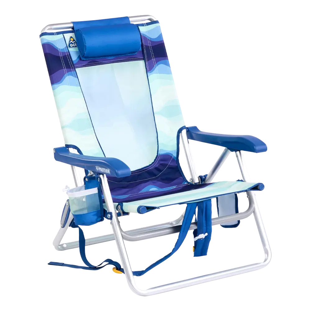 Sand-Friendly Backpack Beach Chair - Choice 709 - Multi-Position Outdoor Beach Chair with Pillow - Wave