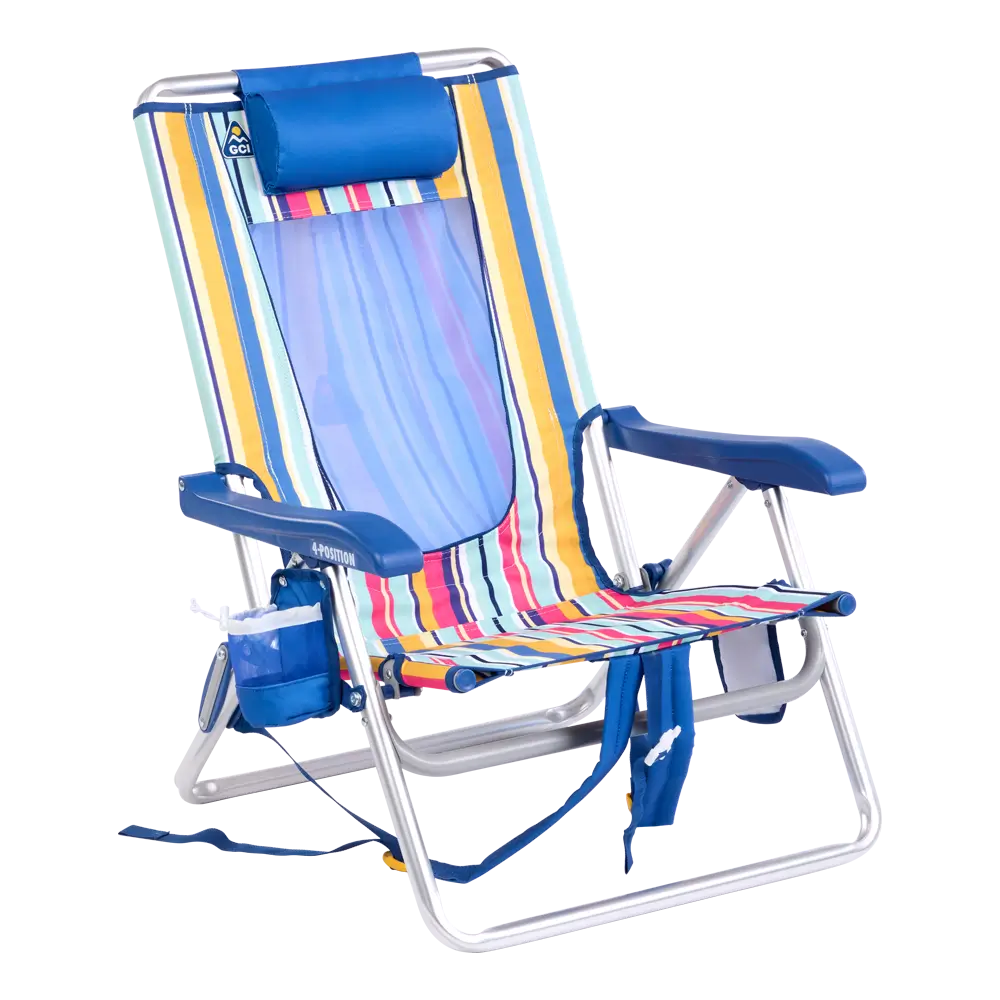Sand-Friendly Backpack Beach Chair - Choice 709 - Multi-Position Outdoor Beach Chair with Pillow - Multi Stripe