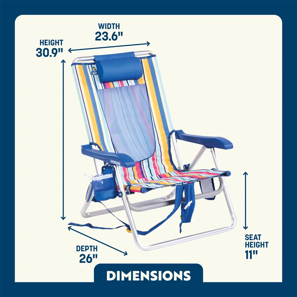 Sand-Friendly Backpack Beach Chair - Choice 709 - Multi-Position Outdoor Beach Chair with Pillow Detail