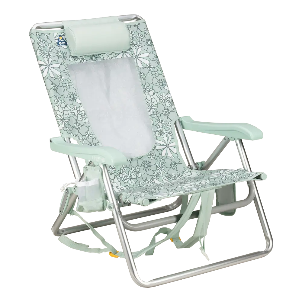 Sand-Friendly Backpack Beach Chair - Choice 709 - Multi-Position Outdoor Beach Chair with Pillow - Floral Pastel Green