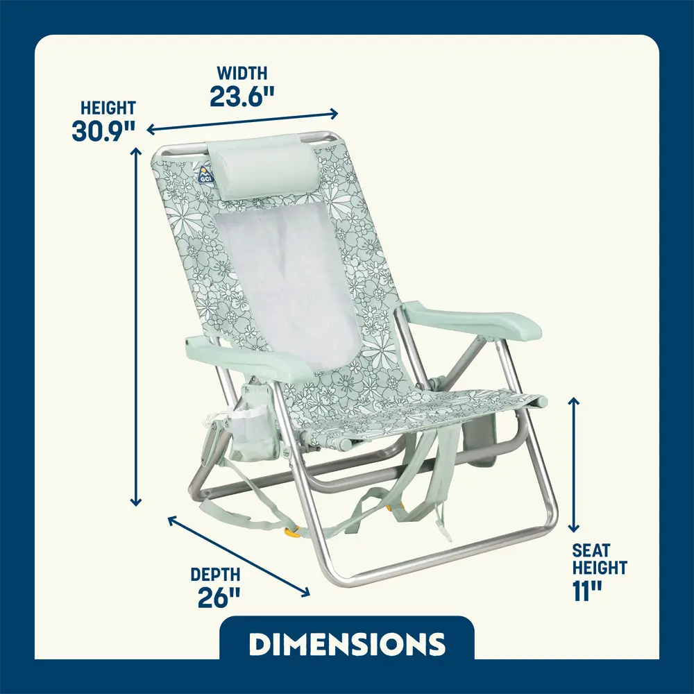 Sand-Friendly Backpack Beach Chair - Choice 709 - Multi-Position Outdoor Beach Chair with Pillow Detail