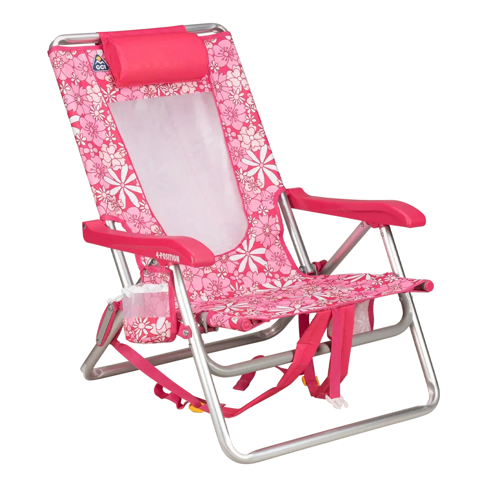 Sand-Friendly Backpack Beach Chair - Choice 709 - Multi-Position Outdoor Beach Chair with Pillow - Floral Sport Pink