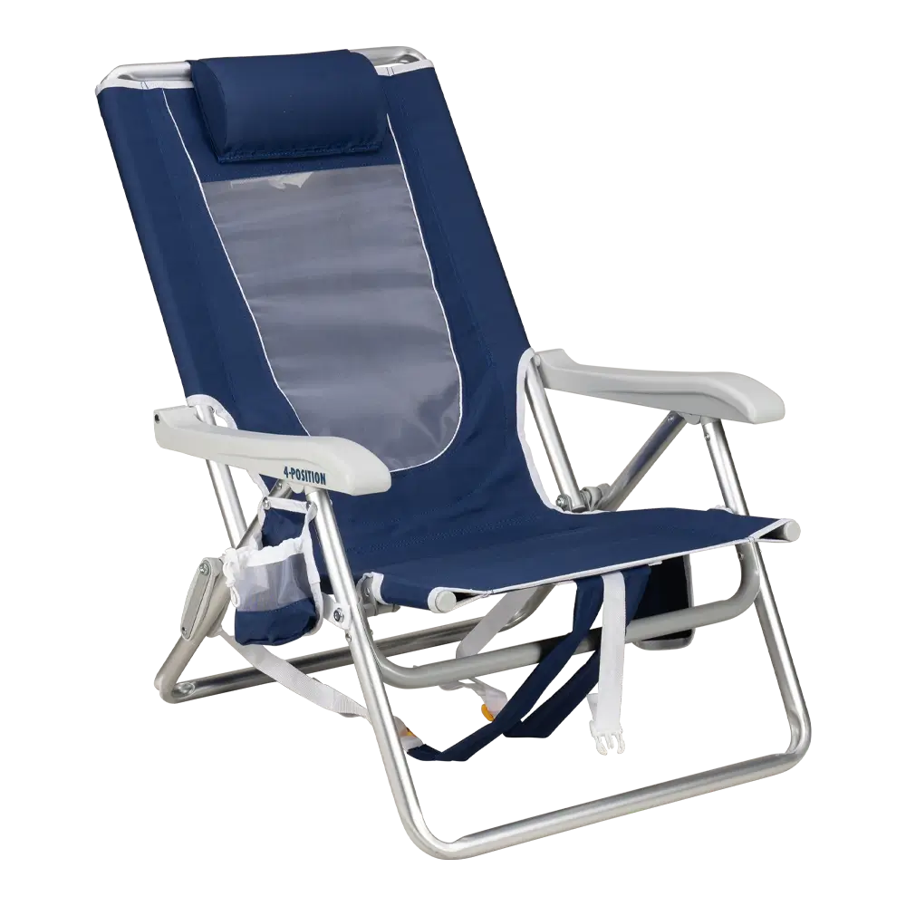 Sand-Friendly Backpack Beach Chair - Choice 709 - Multi-Position Outdoor Beach Chair with Pillow - Nautical Blue