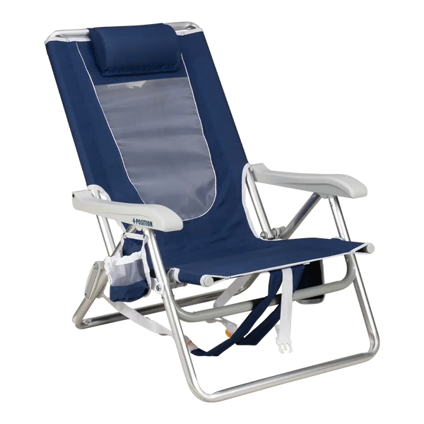 Sand-Friendly Backpack Beach Chair - Choice 709 - Multi-Position Outdoor Beach Chair with Pillow - Nautical Blue