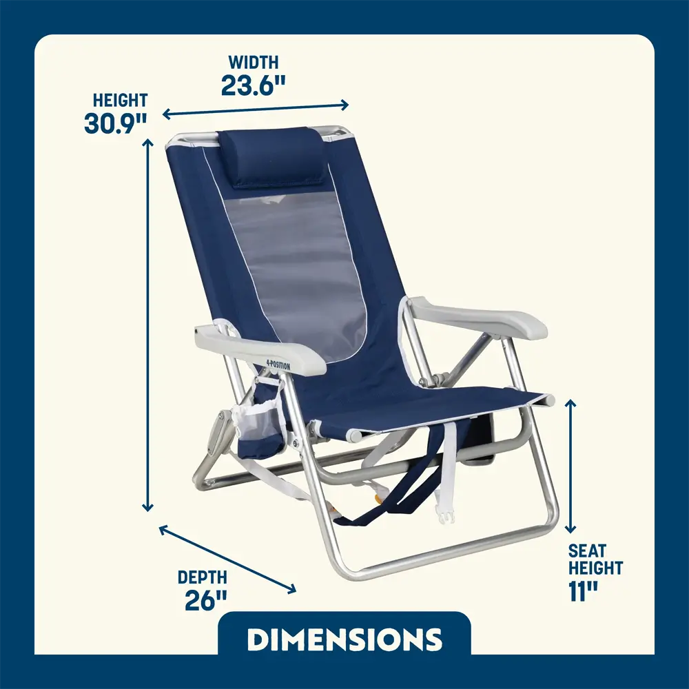Sand-Friendly Backpack Beach Chair - Choice 709 - Multi-Position Outdoor Beach Chair with Pillow Detail