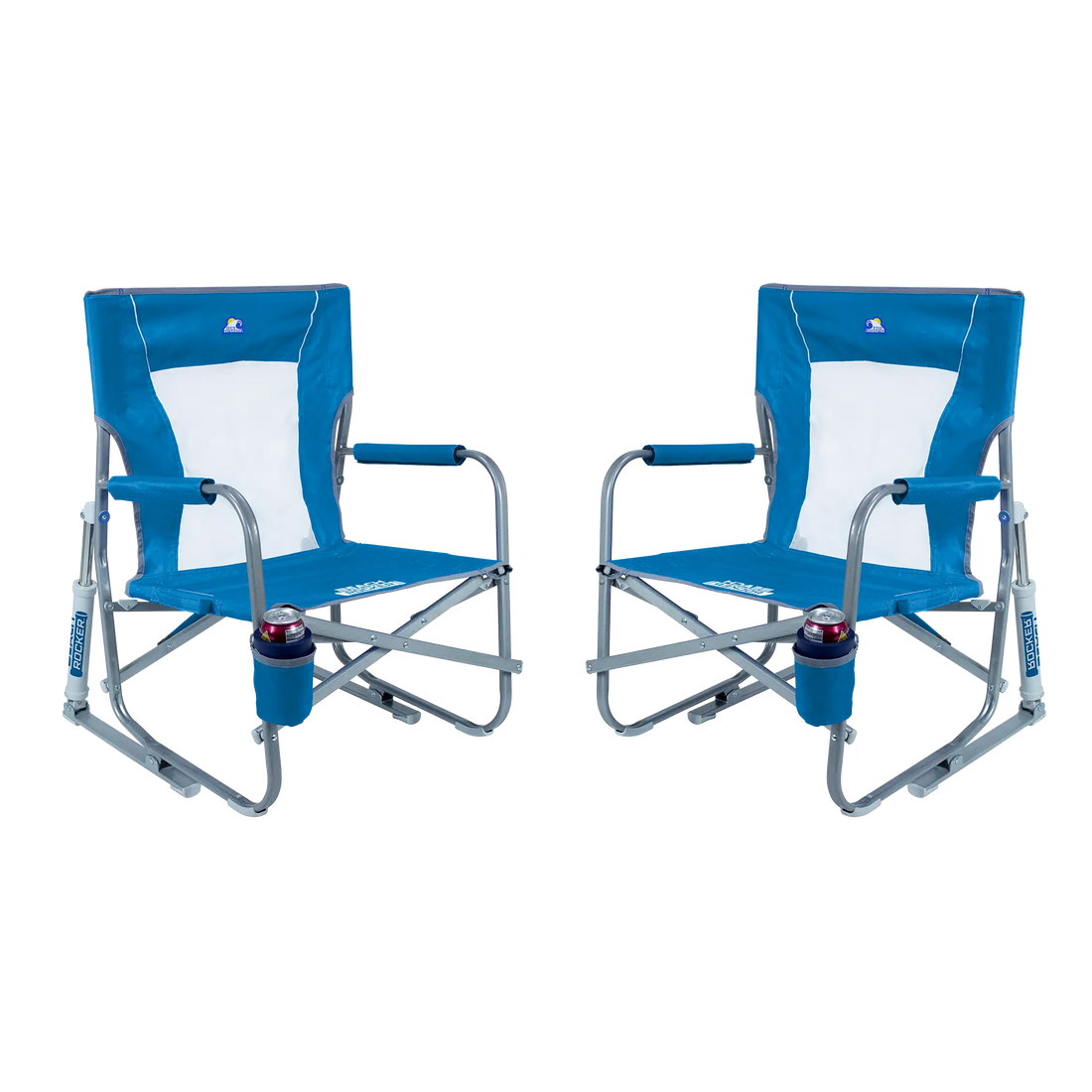 Premium All-Weather Beach Rocker Bundle - Choice 773 - Heavy-Duty Kickback Rocker with Beverage Holder - Saybrook Blue