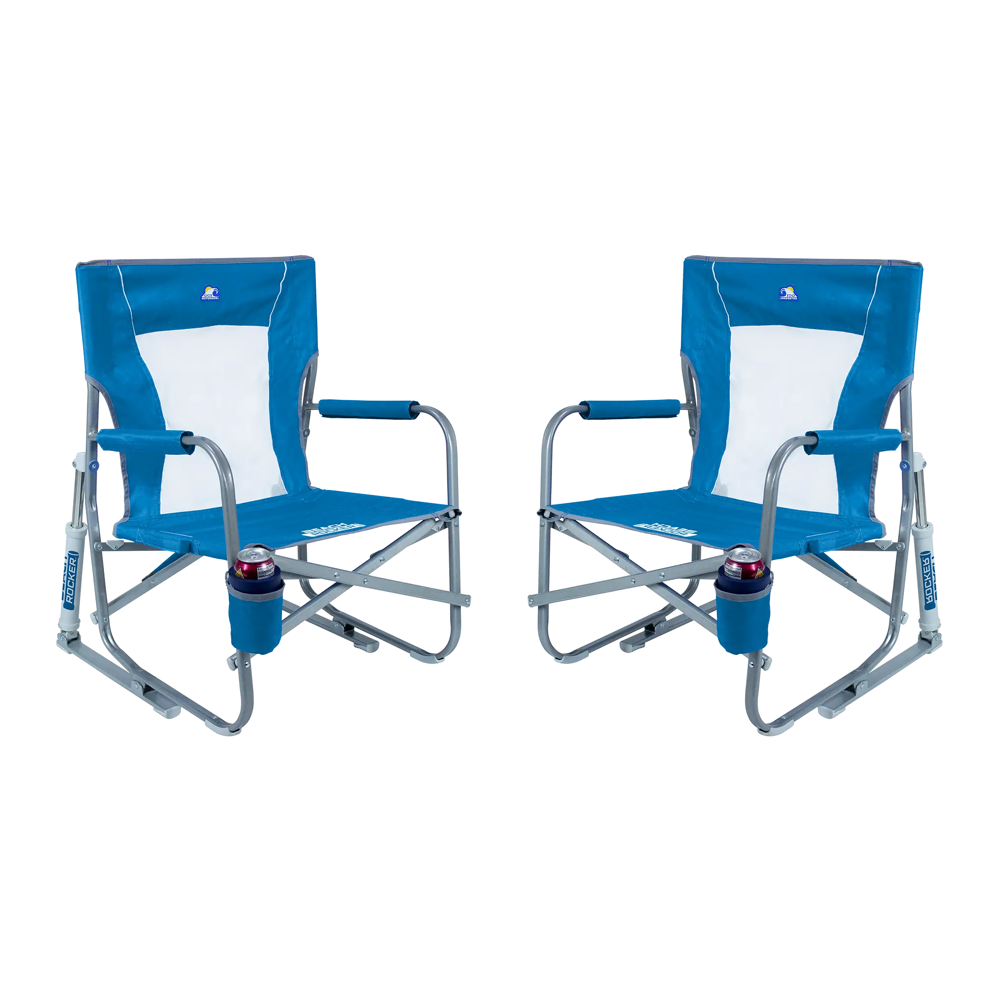 Premium All-Weather Beach Rocker Bundle - Choice 773 - Heavy-Duty Kickback Rocker with Beverage Holder - Saybrook Blue