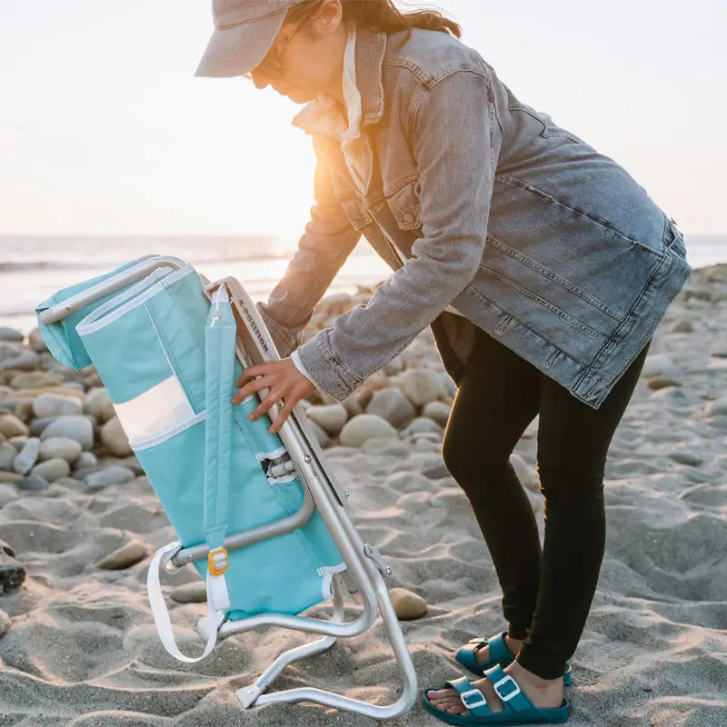 Backpack Travel Bi-Fold Beach Chair - Choice 601 - Low-Profile Reclining Beach Chair with Backpack Straps Detail
