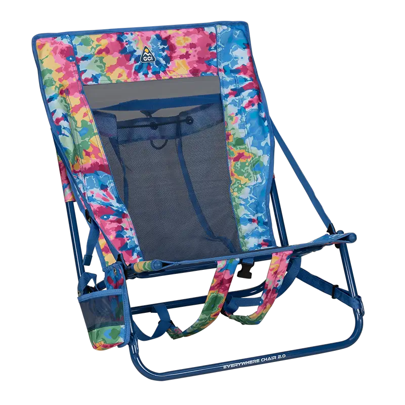 Rust-Resistant Aluminum Everywhere Chair 2 - Choice 656 - Multi-Position Outdoor Beach Chair with Pillow - Tie Dye