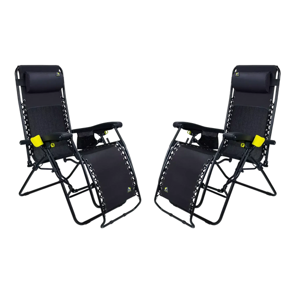 Low-Profile Freeform Zero Gravity Lounger Bundle - Choice 507 - Multi-Position Outdoor Beach Chair with Pillow - Black