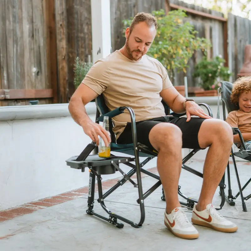 Heavy-Duty Freestyle Freestyle Rocker with Side Table - Choice 853 - Heavy-Duty Kickback Rocker with Beverage Holder Detail