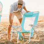 Backpack Travel Big Surf with Slide Table - Choice 334 - Low-Profile Reclining Beach Chair with Backpack Straps Detail