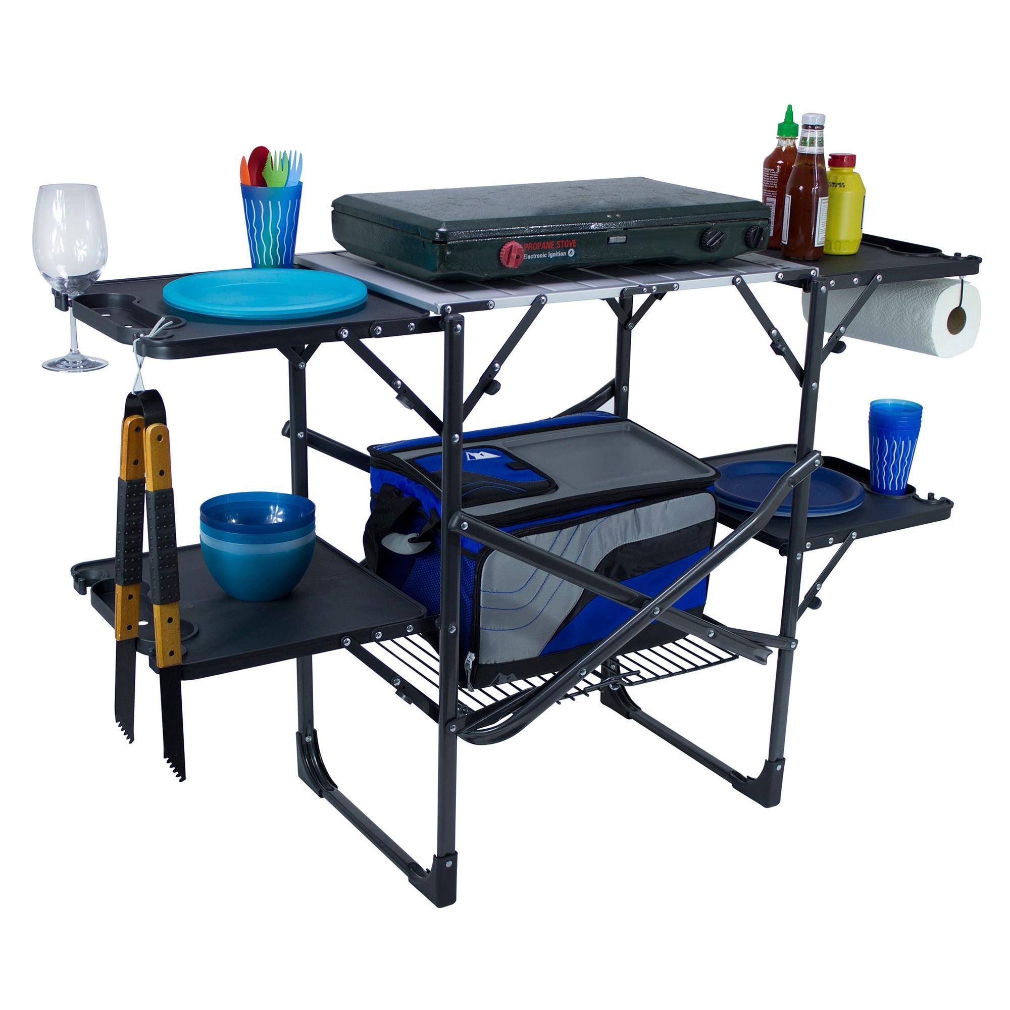 Stainless Steel BBQ Slim-Fold Cook Station - Choice 575 - Multi-Purpose Outdoor Culinary Cooking Set Detail