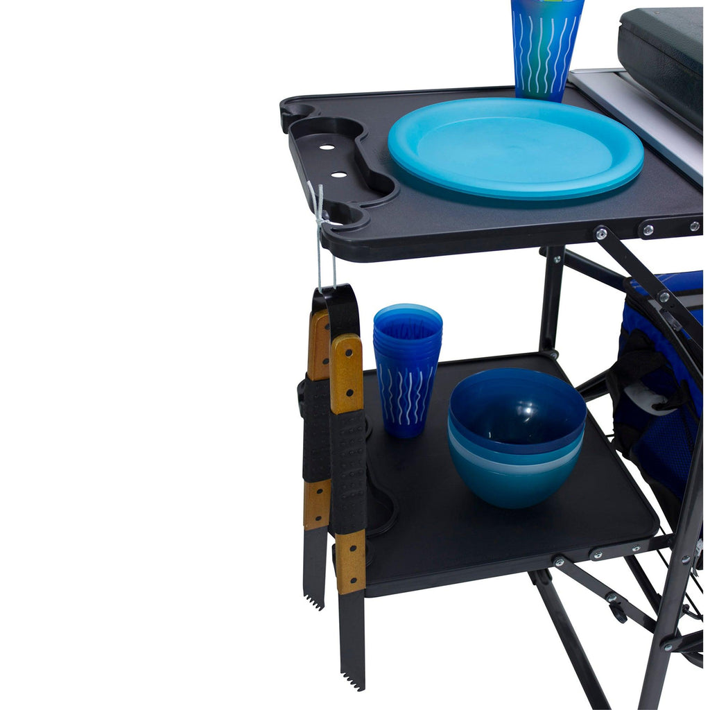 Stainless Steel BBQ Slim-Fold Cook Station - Choice 575 - Multi-Purpose Outdoor Culinary Cooking Set Detail