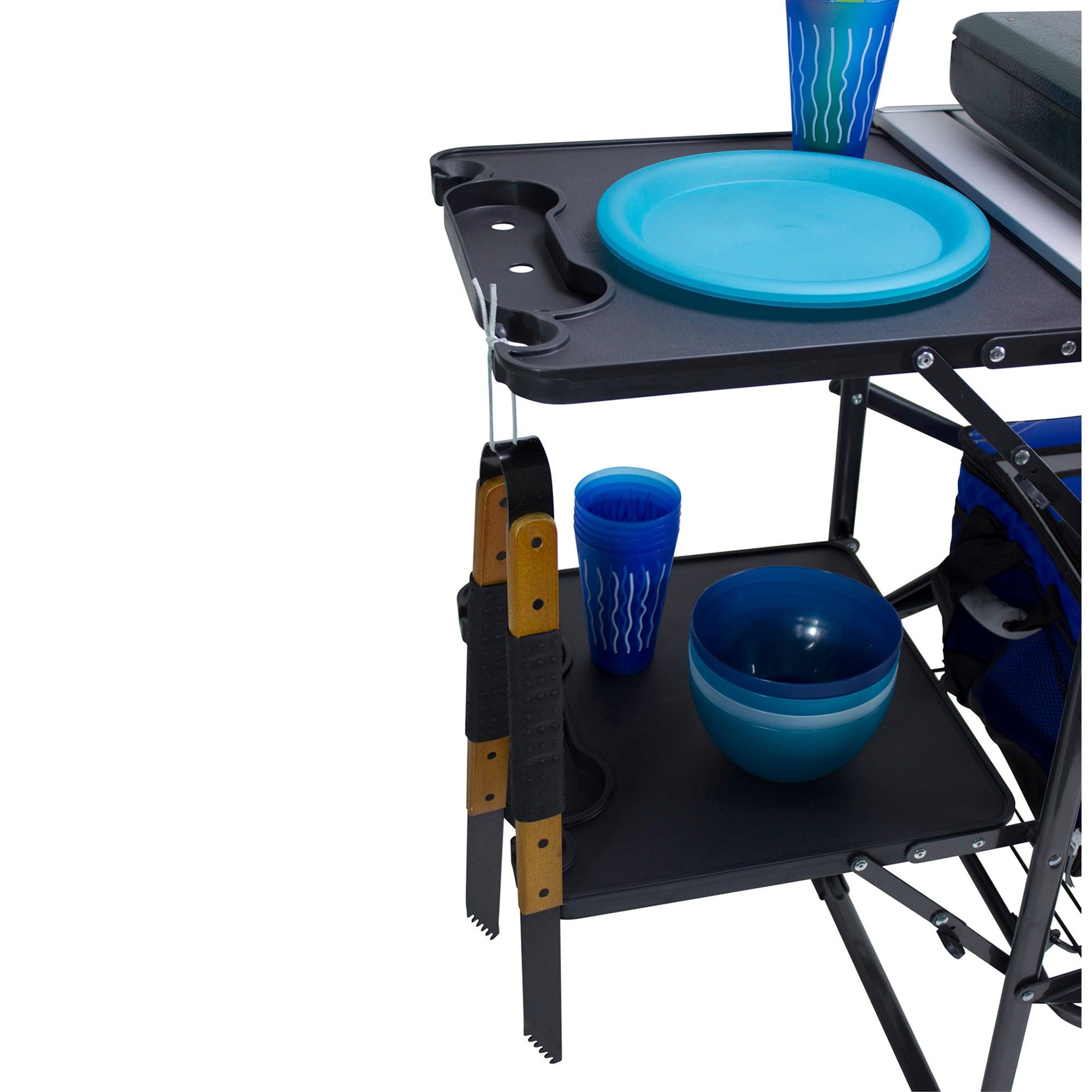 Stainless Steel BBQ Slim-Fold Cook Station - Choice 575 - Multi-Purpose Outdoor Culinary Cooking Set Detail