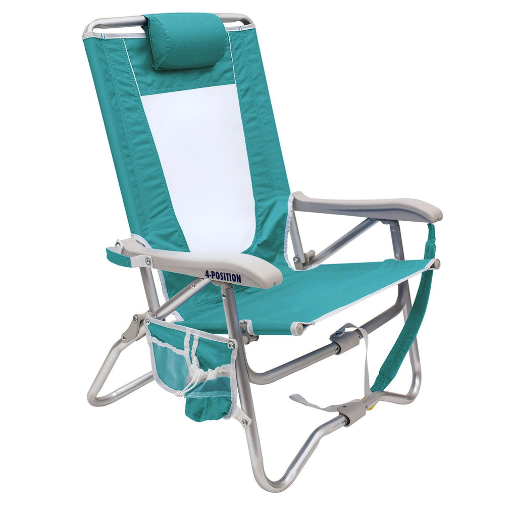 Backpack Travel Bi-Fold Beach Chair - Choice 601 - Low-Profile Reclining Beach Chair with Backpack Straps - Seafoam