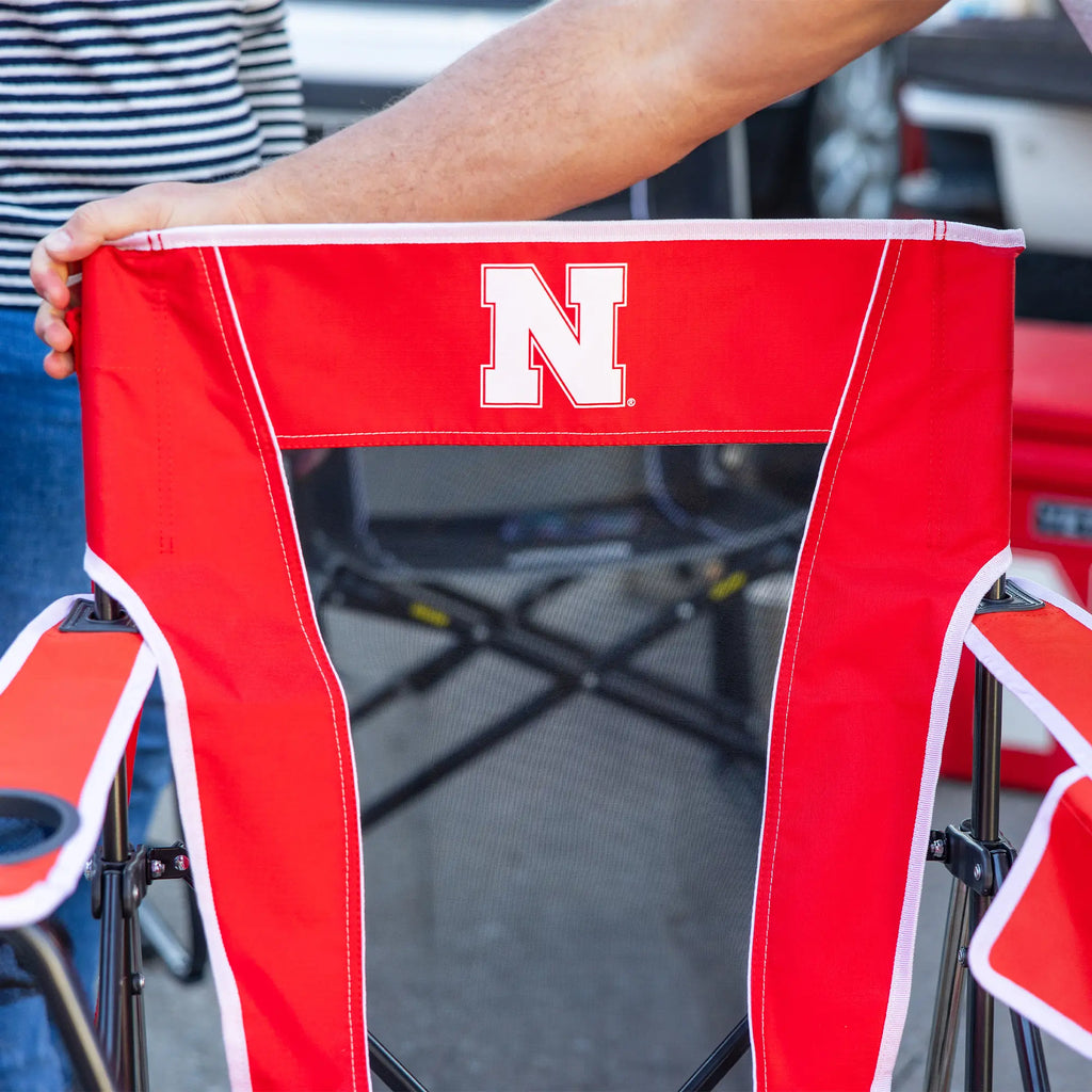 Premium All-Weather College Comfort Pro Rocker - Nebraska Cornhuskers - Choice 161 - Heavy-Duty Kickback Rocker with Beverage Holder Detail