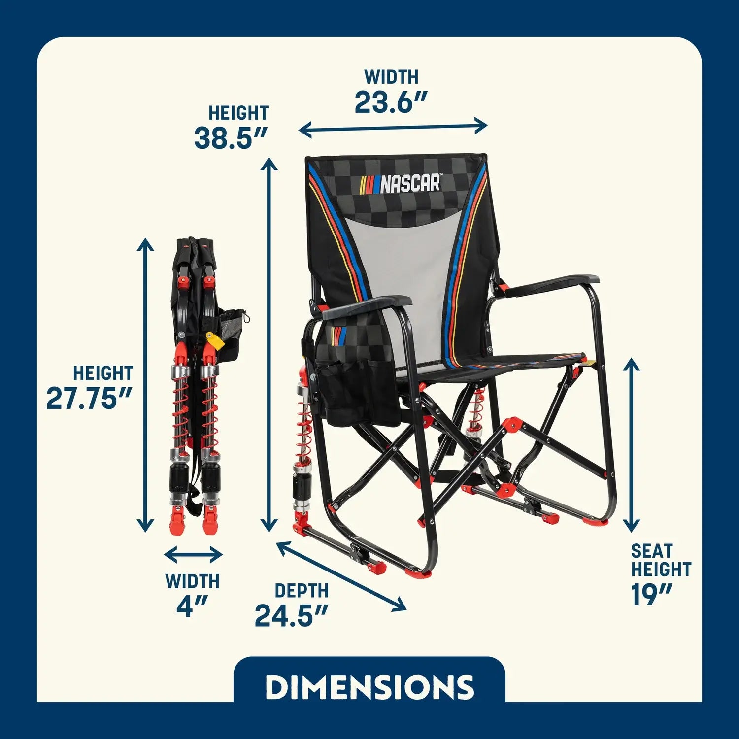 Heavy-Duty Freestyle Adjustable Rocker - NASCAR - Choice 899 - Patented Spring-Action Rocking Chair for Camping Detail