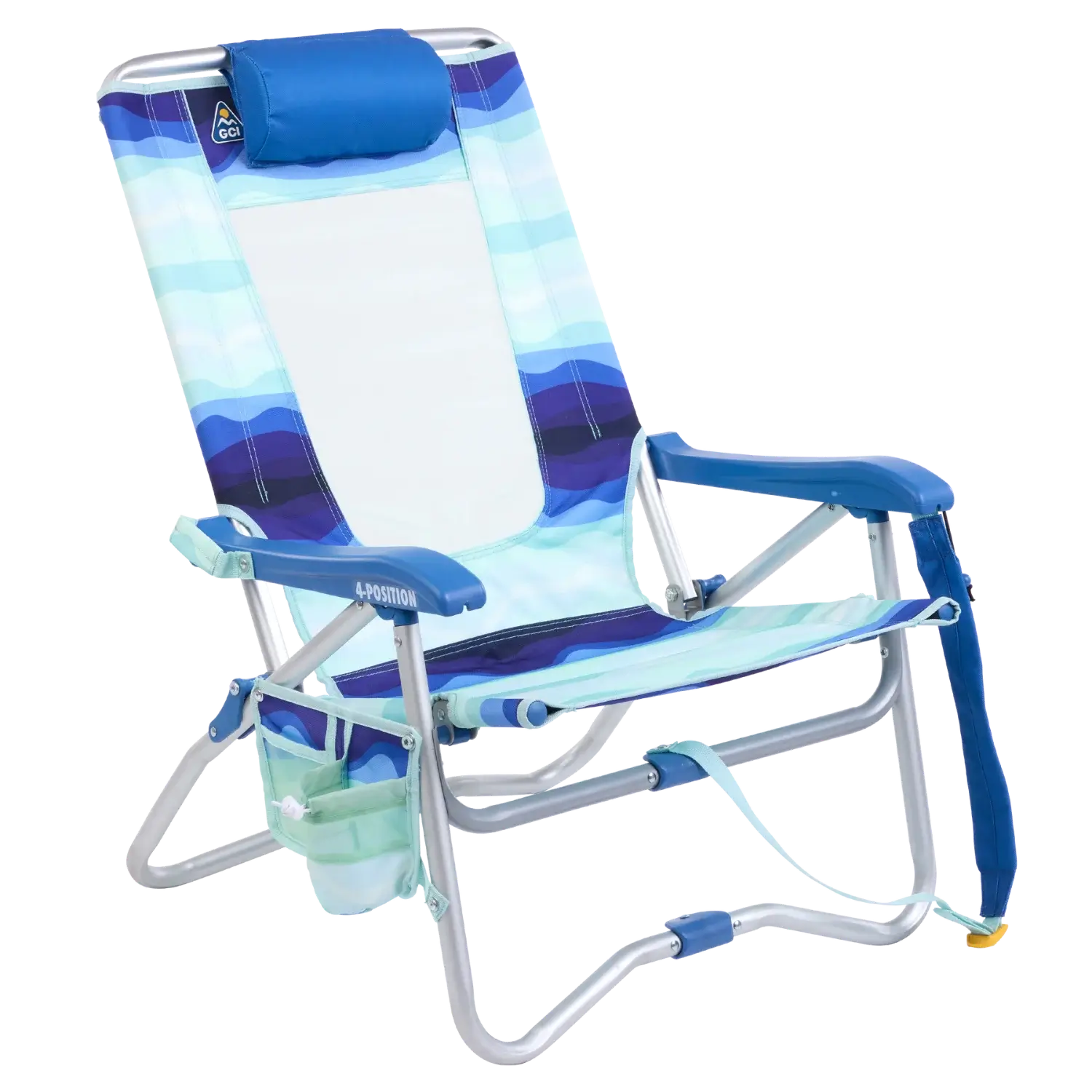 Backpack Travel Bi-Fold Beach Chair - Choice 601 - Low-Profile Reclining Beach Chair with Backpack Straps - Wave