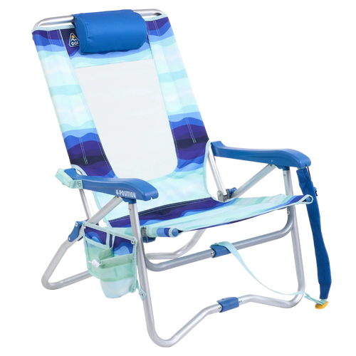 Backpack Travel Bi-Fold Beach Chair - Choice 601 - Low-Profile Reclining Beach Chair with Backpack Straps - Wave